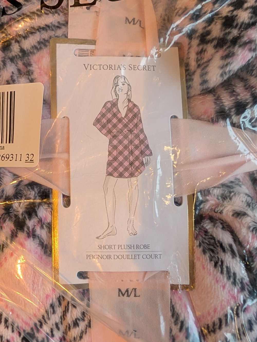 Victoria's Secret Pretty Blossom Fave Plaid Pink Short Dressing Gown / Robe - Picture 3 of 4